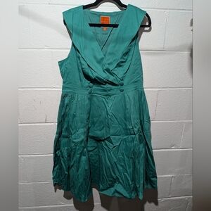 Teal Aqua Retro Pin-up Style Crossover Collar Dress